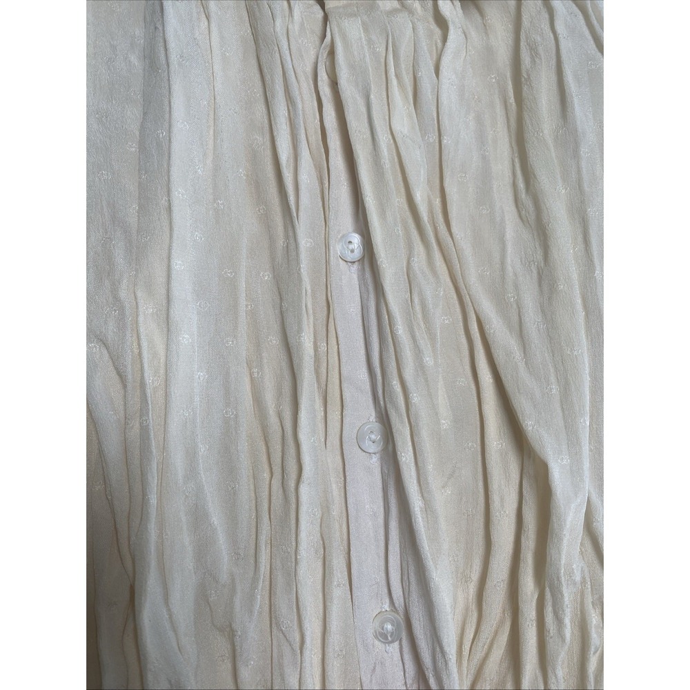 G Gucci Vintage Pleated Bib Silk Blouse Womens Size 39 Cream Jacquard Logo Italy - Picture 6 of 11